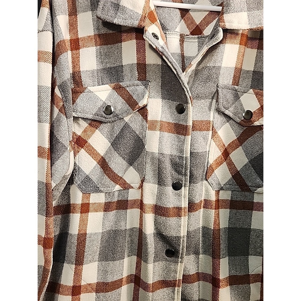 HFX Womens Shirt Jacket Fit Snap Button (Gray/Brown, Large) - Picture 2 of 8